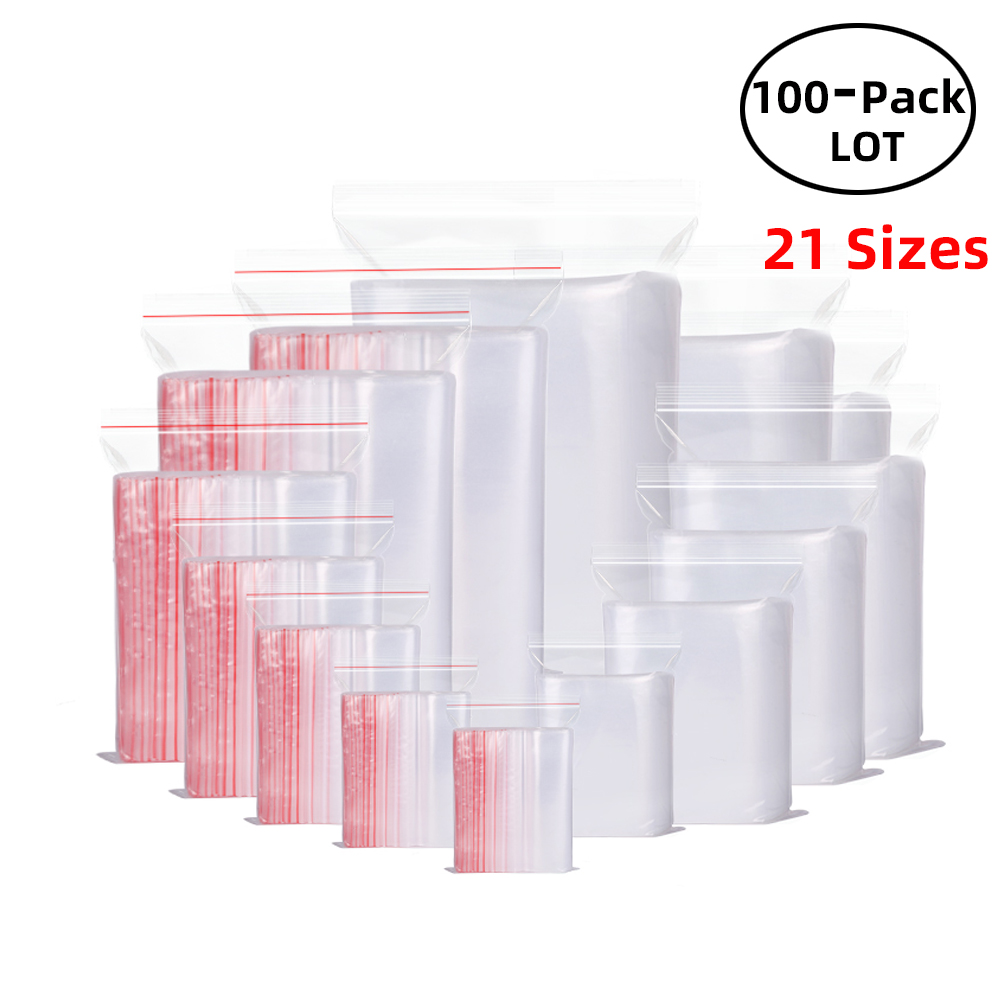Food Storage Plastic Bag - 100 قطعة/الحزمة أكياس قفل بسحاب قابلة