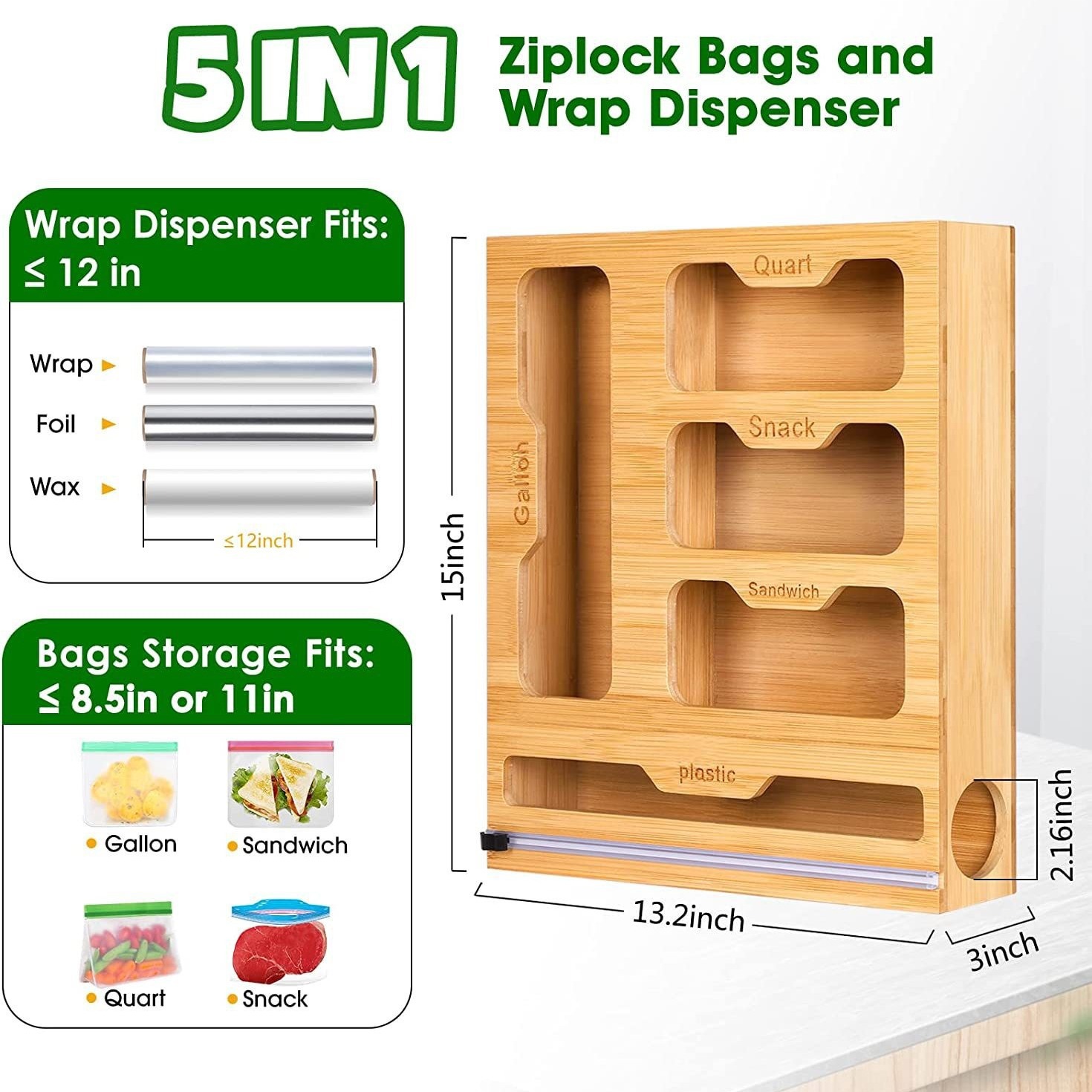 Food Storage Plastic Bag - حامل حقيبة طعام من الخيزران بسحاب