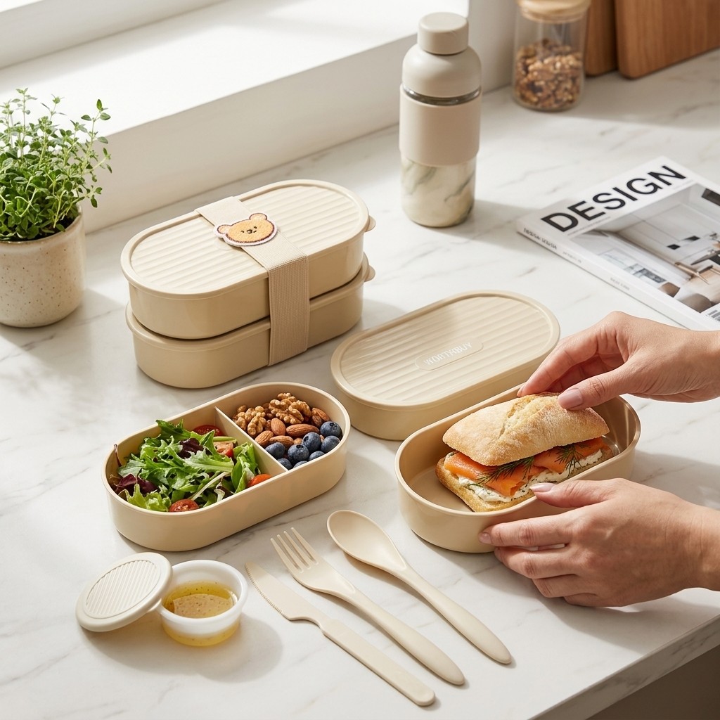 Food Storage Safety - صندوق غداء بيضاوي مزدوج الطبقات مع